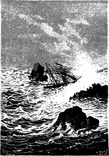 Этом Месте Море Яростным Винтажные Гравированные Иллюстрации — стоковый вектор