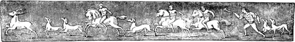 Про Полювання Емаль Мідній Пластині Виробництво Лімузинів Чотирнадцяте Століття Різьблена — стоковий вектор