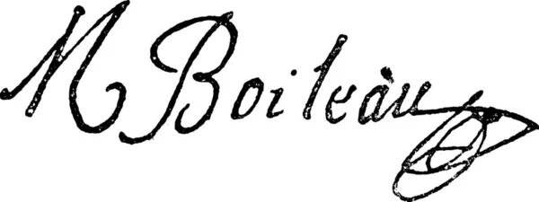 Signatur Von Nicolas Boileau Despreaux 1636 1711 Alte Gestochene Illustration — Stockvektor