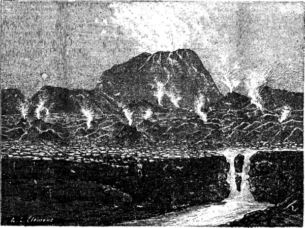 埃尔霍鲁约 煤渣锥形火山 复古刻的图 单词和事 Larive 和弗洛瑞 1895年的字典 — 图库矢量图片