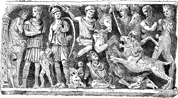 Bassorilievo Sarcofago Jovin Reims Illustrazione Incisa Epoca Dizionario Parole Cose — Vettoriale Stock