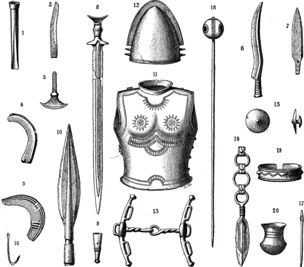 Armadura Francesa Armas Durante Idade Bronze Jovem Ilustração Gravada Vintage —  Vetores de Stock