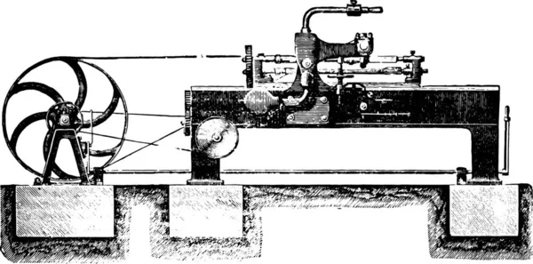 Machine Découper Les Rayons Mécaniquement Vue Ensemble Illustration Gravée Vintage — Image vectorielle