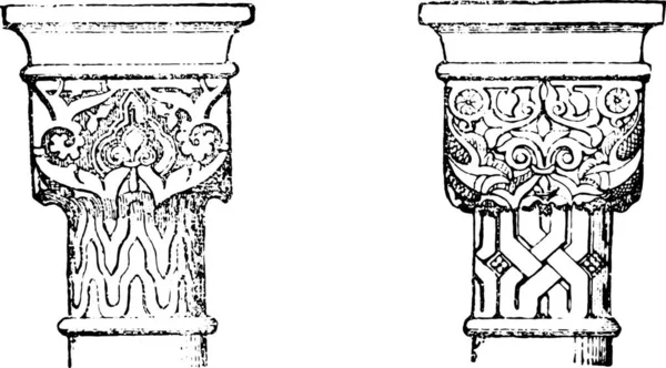 Capitelli Dell Alhambra Granada Illustrazione Incisa Epoca Enciclopedia Industriale Lami — Vettoriale Stock