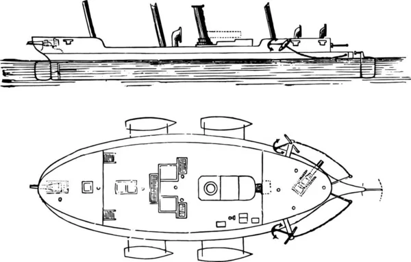 Schizzo Una Nave Con Disegno Bianco Nero — Vettoriale Stock