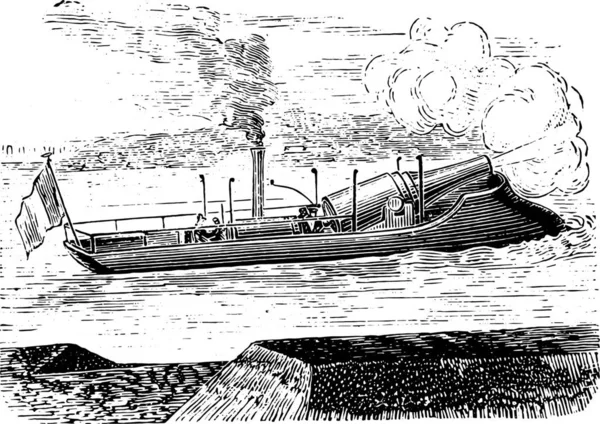 河上一艘船的草图 — 图库矢量图片