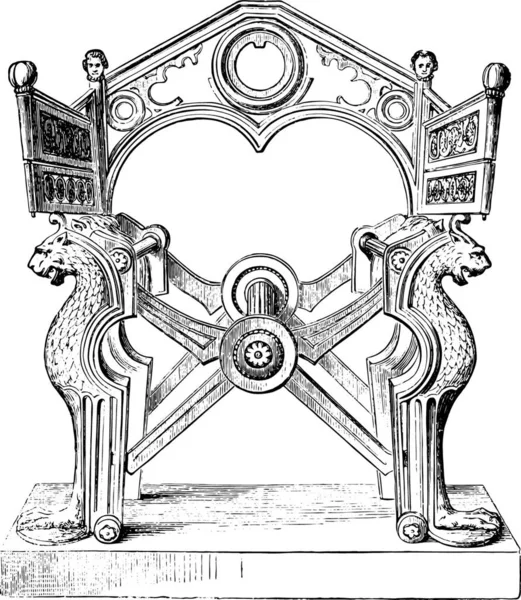 古色古香的带有王冠的古老古董门的雕刻图解 — 图库矢量图片