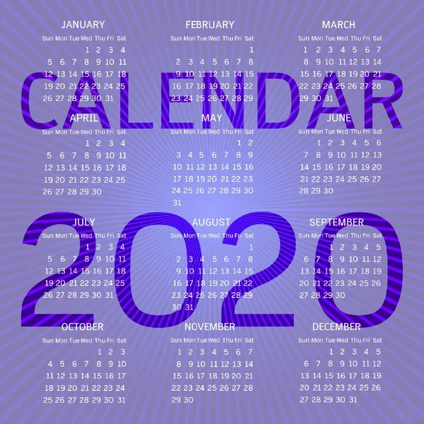 Design Lila Ray Kalender 2020 Mall Stock Vektor — Stock vektor