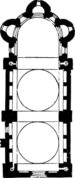 カオールのヴィンテージの刻まれた図のカテドラル教会の計画 産業百科事典 1875 — ストックベクタ