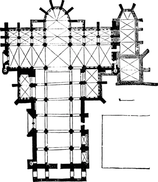 Plano Catedral Carcassonne Ilustração Gravada Vintage Enciclopédia Industrial Lami 1875 — Vetor de Stock