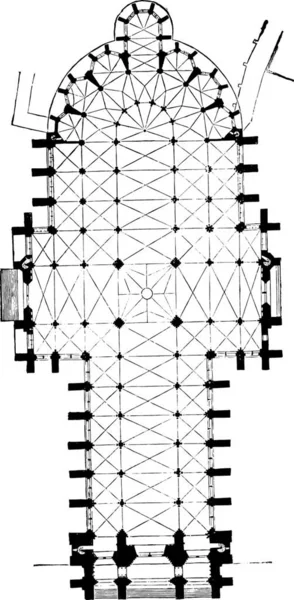 Mappa Della Cattedrale Amiens Illustrazione Incisa Epoca Enciclopedia Industriale Lami — Vettoriale Stock