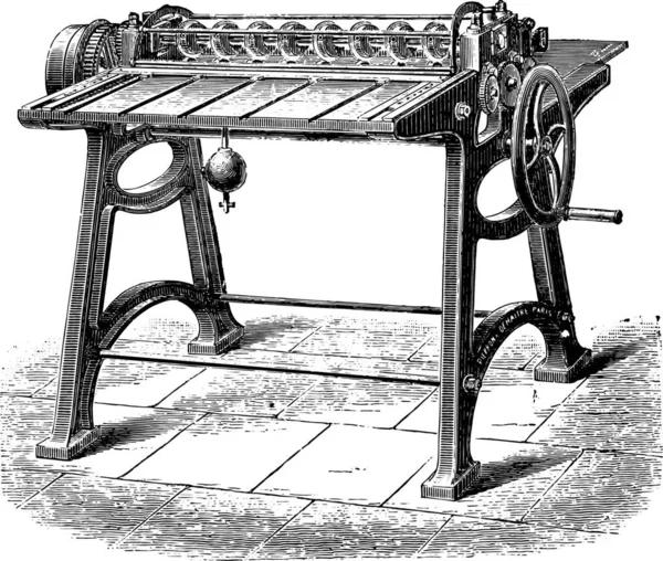 Circulaire Schaar Knippen Van Bladeren Van Speelkaarten Vintage Gegraveerde Afbeelding — Stockvector