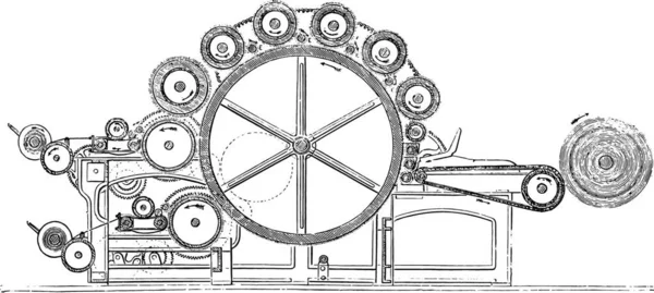 Carduri Mașină Finisare Lână Ilustrație Gravată Vintage Enciclopedia Industrială Lami — Vector de stoc