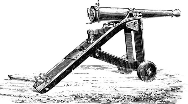 Canon Busca Búnker Ilustración Grabada Vintage Enciclopedia Industrial Lami 1875 — Archivo Imágenes Vectoriales