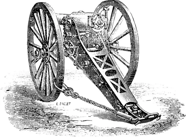 Cannone 80Mm Montagna Modello 1878 Annata Inciso Illustrazione Enciclopedia Industriale — Vettoriale Stock