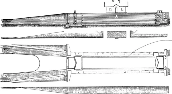 ロックするヴィンテージの切断と縦の面には 図が刻まれています 産業百科事典 1875 — ストックベクタ
