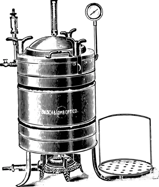 Autoclave Digestor Utilizado Para Esterilizar Por Vapor Presión Ilustración Grabada — Archivo Imágenes Vectoriales