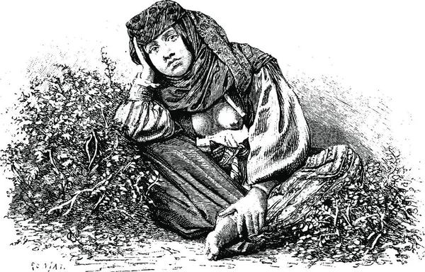 来自以色列西岸贝京的妇女 雕刻了古老的插图 Tour Monde Travel Journal 1881 — 图库矢量图片