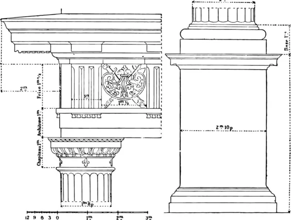 Esboço Colunas Antigas Parlamento Grego Gravura Ilustração — Vetor de Stock