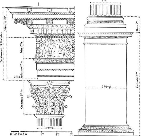 Arquitectura Griega Antigua Ilustración Grabado — Archivo Imágenes Vectoriales