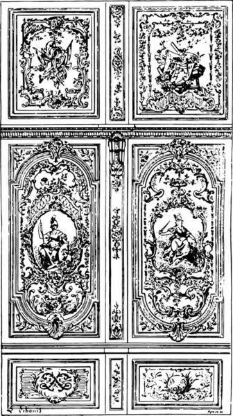 Pintura Panel Palacio Fontainebleau Ilustración Grabada Vintage Diccionario Palabras Cosas — Vector de stock