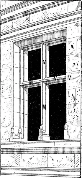 Mullion Verticale Transom Orizzontale Illustrazione Incisa Vintage Dizionario Delle Parole — Vettoriale Stock