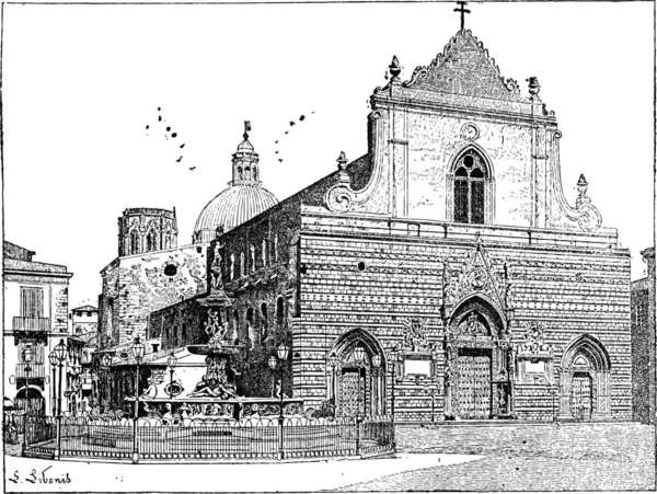 Cathédrale Messine Sicile Italie Illustration Gravée Vintage Dictionnaire Des Mots — Image vectorielle