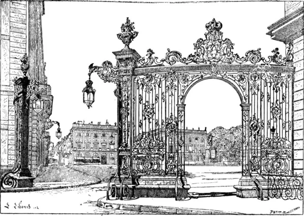 Place Stanislas Nancy Lorena Francia Mostrando Puerta Hierro Parrilla Ilustración — Archivo Imágenes Vectoriales