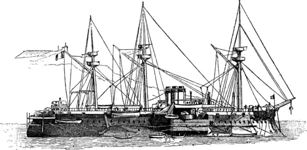 Courbet Francuski Pancernik Żelaza Pokrytego 1882 Vintage Grawerowane Ilustracja Słownik — Wektor stockowy