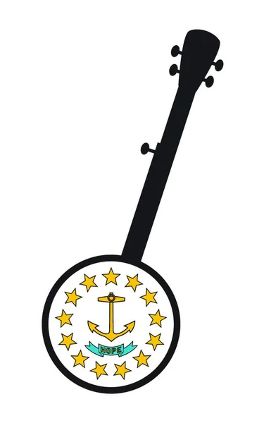 ロードアイランド州旗からのアイコンと白の背景にシルエットの典型的な5文字列バンジョー — ストックベクタ