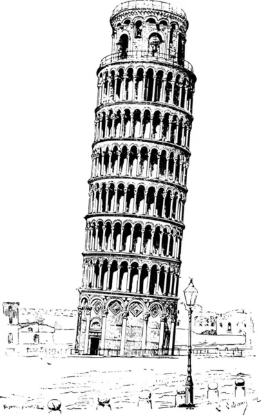 Torre Inclinada Pisa Torre Pisa Ilustración Grabada Vintage Diccionario Palabras — Archivo Imágenes Vectoriales