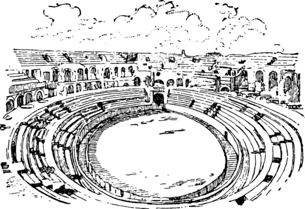 ニームの円形劇場は ヴィンテージには 図が刻まれています Larive フルーリ 1895 — ストックベクタ