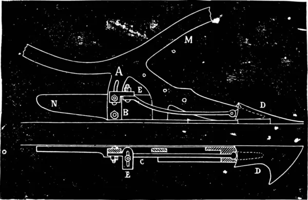 Elevação Plano Mecanismo Liquidação Ações Arado Hornsby Ilustração Gravada Vintage — Vetor de Stock