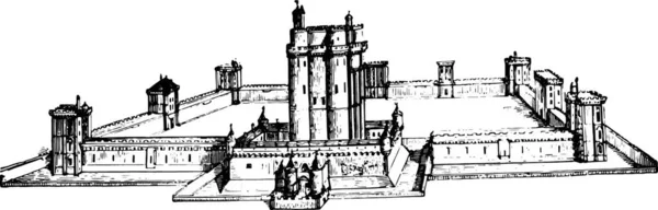 Château Vincennes Tel Était Encore Xviie Siècle Illustration Gravée Vintage — Image vectorielle