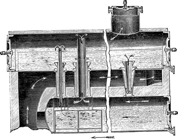 Caldeira Dulac Tem Vários Níveis Ilustração Gravada Vintage Enciclopédia Industrial —  Vetores de Stock