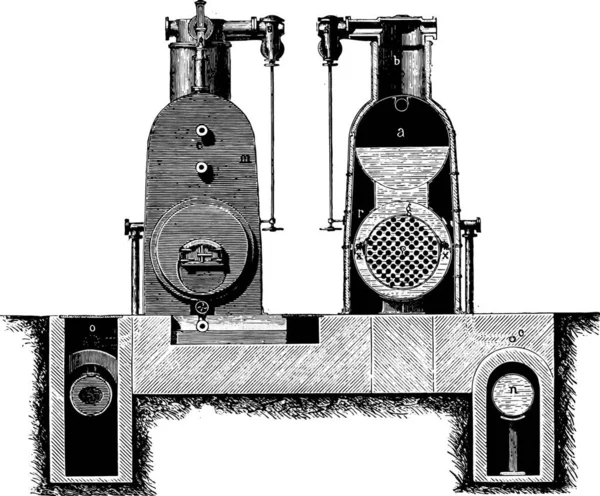 Kazan Şömine Çıkarılabilir Tüp Demeti Farcot Sistemi Kesiti Vintage Oyulmuş — Stok Vektör