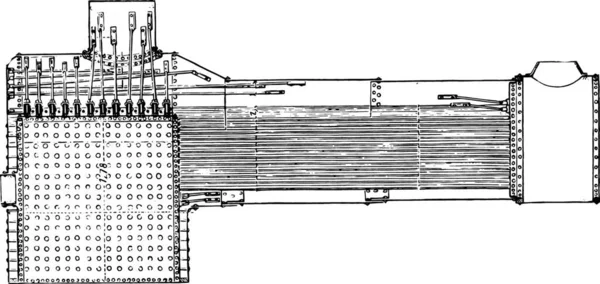 Sección Longitudinal Una Caldera Locomotora Americana Con Varillas Articuladas Para — Archivo Imágenes Vectoriales