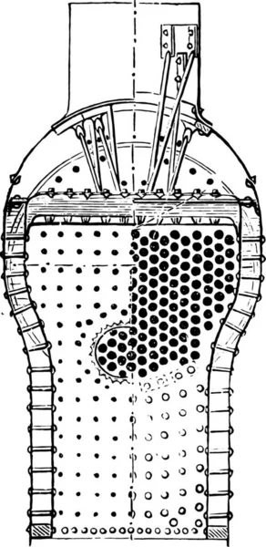 ホームのカップとアメリカのボイラーの火室 ヴィンテージには図が刻まれています 産業百科事典 1875 — ストックベクタ