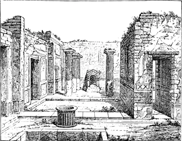 Poet House Pompeii Vintage Engraved Illustration Private Life Ancient Antique — Stock Vector