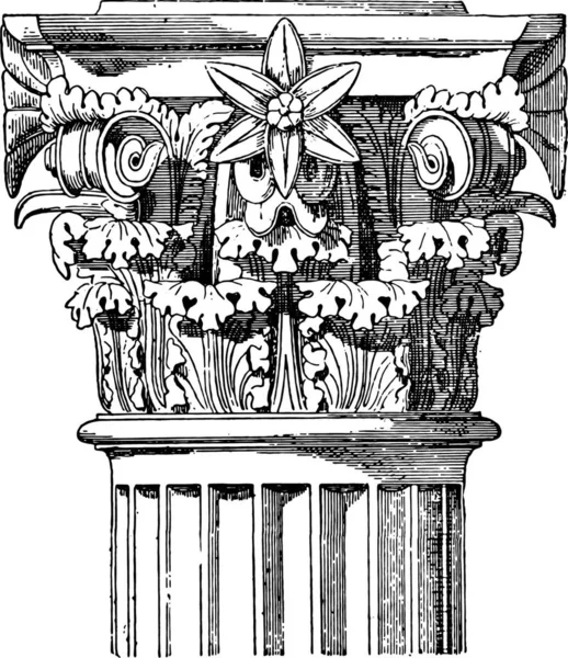 コリント式柱頭 ウェスタ神殿ヴィンテージ刻まれた図 — ストックベクタ