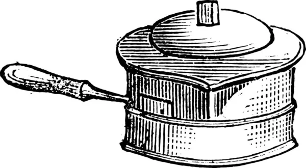 Cazuela Para Cocinar Líquido Estufa Para Almuerzo Ilustración Grabada Vintage — Vector de stock