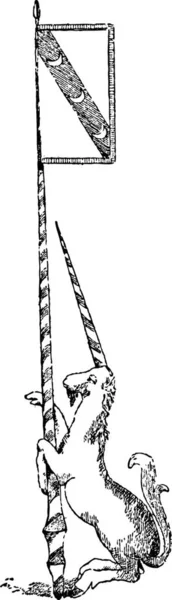 独角兽 如图所示的徽章 复古刻图 单词和事 Larive 和弗洛瑞 1895年的字典 — 图库矢量图片