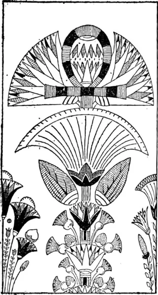 Egyptische Decoratie Met Lotus Bloem Design Vintage Gegraveerd Illustratie Woordenboek — Stockvector