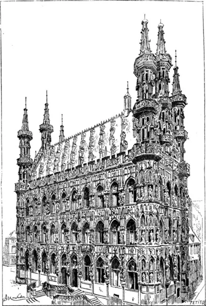 Câmara Municipal Leuven Ilustração Gravada Vintage Dicionário Palavras Coisas Larive — Vetor de Stock