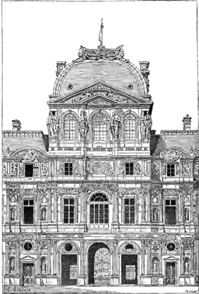 Louvren Palatset Vintage Ingraverad Illustration Ordlista Med Ord Och Saker — Stock vektor