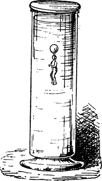 浮力或浮动 显示一个玻璃容器 装满了水 与气浮设备 复古刻图包含的人影 单词和事 Larive 和弗洛瑞 1895年的字典 — 图库矢量图片