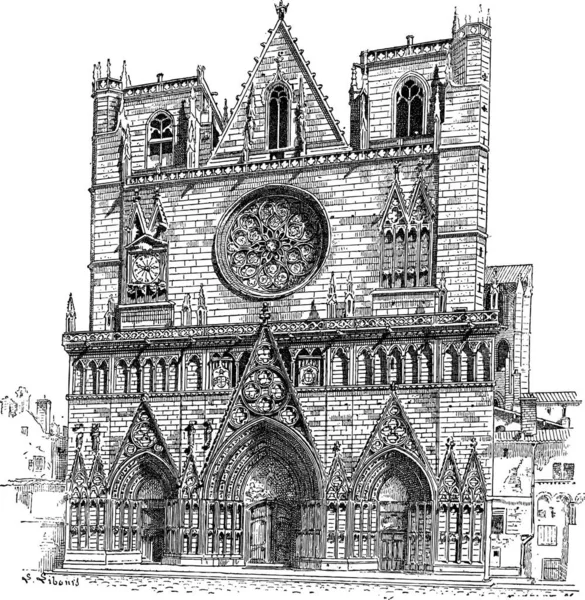 Catedral Lyon Lyon Francia Ilustración Grabada Vintage Diccionario Palabras Cosas — Archivo Imágenes Vectoriales
