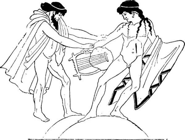 Вазопись Аполлона Bacchus Fighting Lyre Найденная Национальной Библиотеке Париже Франция — стоковый вектор