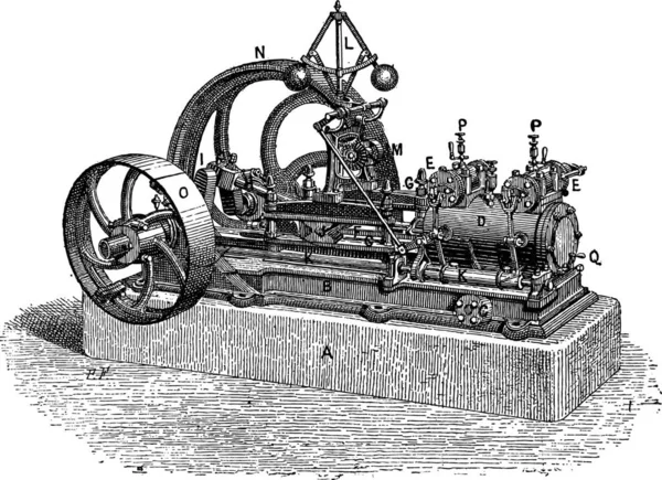 Motore Vapore Orizzontale Illustrazione Incisa Vintage Dizionario Delle Parole Delle — Vettoriale Stock