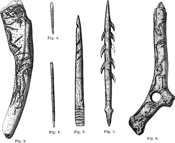 Magdalenian Tools Weapons Ilustración Grabada Vintage Diccionario Palabras Cosas Larive — Archivo Imágenes Vectoriales